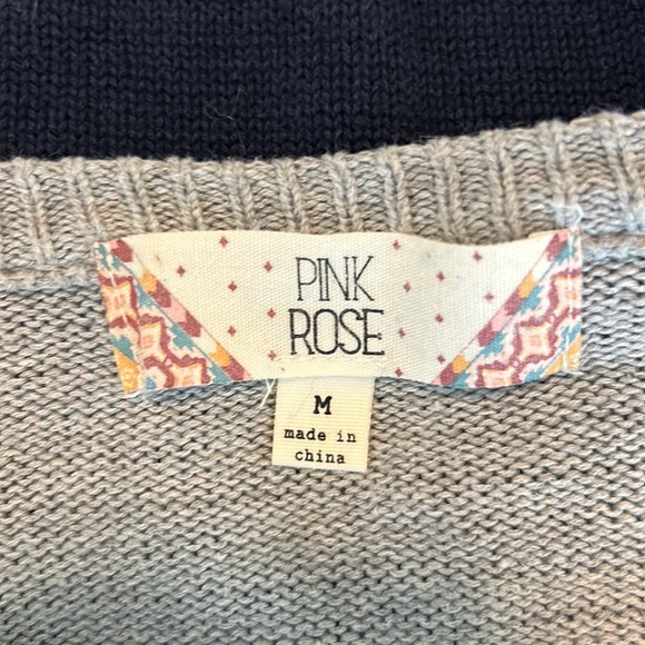 PINK ROSE Gray, Red, White, Blue Long Sleeve Sweater Size Medium - Picture 4 of 6